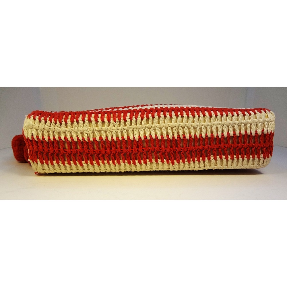 Red Striped Woven Crochet Crossbody Bag Purse with‎ Pom Poms Zipper Closure NWT - Picture 3 of 7